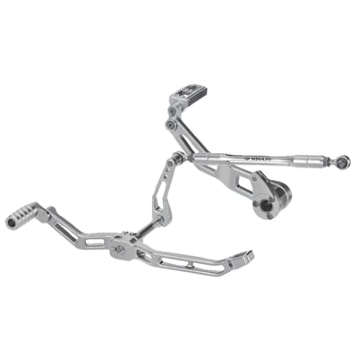 Clear machined finish billet aluminum construction. 
This kit is a lightweight and rigid design, engineered to give you a quicker responding, more precise performance riding experience. Engineered for confidence, when pushing limits in the twisties or banging gears on the open road your shift and brake controls are right where you need them, perfectly positioned and unmatched in precision and control, all to lift your riding experience to the next level. Complete with all required hardware for a hassle-free installation. 
- A design match with the Kraus' Max Lean floorboards 
- 360-degree adjustable toe shifter and brake pedal allow placing you feet in the perfect position 
- Three customizable shift ratio settings 
- Improved brake feel and shift action 
- Low profile heel shifter 
- Fast and easy fine-tune adjustment with shift rod 
- Reduced weight and added style 
- Compatible with Kraus 998032 EZ-Shift ratio adapter 
- Black anodized billet aluminum lightweight construction 
Note: Compatible with and must reuse the OEM shift linkage / shifter rod. 
Note: Style compatible with the Kraus floorboard line. 