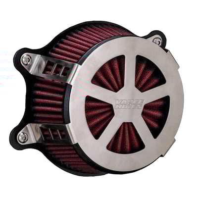 Brushed stainless steel finish. 
The Vance & Hines VO2 air cleaner delivers improved engine performance with that all important touch of class and style. With large inlet backing plate and billet venturi entrance for smooth air flow. CNC machined billet cover with riveted badge or machined-in badge with the Vance & Hines logo. All include a K&N Xstream high-flow and washable air filter element to insure your bike will never run out of breath. 
- Extracts the maximum performance from any machine 
- With K&N Xstream high-flow air filter element 
- CNC-machined billet cover secured with race-spec ARP hardware 
- High-capacity, deep-pleated, & washable air filter element 
- Includes backing plate, venturi and breather assemblies 
- Force™ Velocity Stack for a strong increase in power 