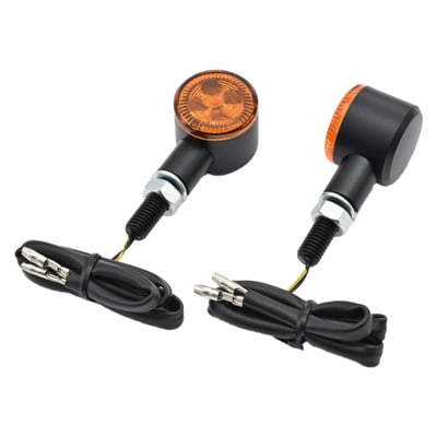 LED lighted with a black painted zinc alloy body.
The M8 threaded mount bolt with nut allows virtually endless installation applications.
ECE approved for front & rear use.
Dimensions: Lens diameter 28mm x housing depth 15mm x 21mm install height x 45mm overall length.