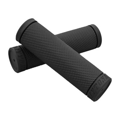 125mm long. With the 'BASE' surface styling. 
Handlebar grips for handlebars with a 1" (25.4mm) grip area diameter. The throttle grip diameter is larger to accommodate the throttle sleeve. Both left & right grips come with closed ends. Grips are made of a dual compound rubber, harder on the inside with a softer 'Grippy' outer layer for a better slip-free grip, without becoming tacky. 
Note: 08-up H-D models with electronic throttle will likely require a replacement throttle sleeve, like 514714 for most models, since the OEM rubber grip is a molded one-piece with the throttle sleeve and they cannot be separated. 
