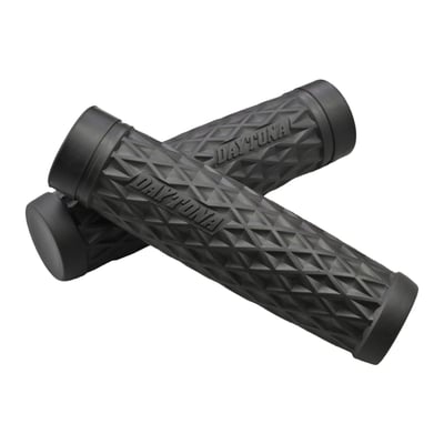 127mm (5") long. With the 'GRID' grip surface styling. 
Handlebar grips for handlebars with a 1" (25.4mm) grip area diameter. The throttle grip diameter is larger to accommodate the throttle sleeve. Both left & right grips come with closed ends. Grips are made of a dual compound rubber, harder on the inside with a softer 'Grippy' outer layer for a better slip-free grip, without becoming tacky. 
Note: 08-up H-D models with electronic throttle will likely require a replacement throttle sleeve, like 514714 for most models, since the OEM rubber grip is a molded one-piece with the throttle sleeve and they cannot be separated. 