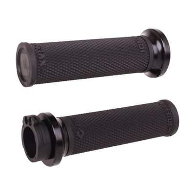 - Moto inspired grip designed for performance V-Twin 
- Legendary RUFFIAN Full-Knurl Diamond Pattern 
- Thin Profile delivers amazing control, feedback and traction! 
- Proprietary Medium-Compound durometer improves overall comfort and durability 
- In-molded throttle tube with integrated application specific throttle actuation 
- Billet aluminum Lock-On™ style clutch-side clamp provides simple installation and removal 
- T15 Torx bolts provide extra secure clamping for solid, twist-free mounting 
- Eliminates the need for grip glue or safety set-screws 
- Provides simple installation and removal 
- Slim 33mm diameter 