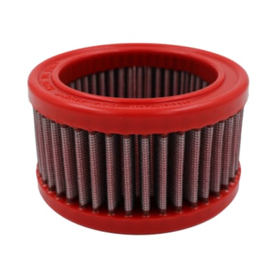Larghezza/Diametro Esterno Base (mm)	
91
Lunghezza/Diametro Interno Base (mm)	
129
Altezza (mm)	
75
The panel / cylindrical air filter is commonly referred to as "replacement air filter". It is installed in the vehicle's original airbox to replace the OEM air filter. It is made of highly performing materials that allow an increased air flow combined with a more efficient filtration, guaranteeing containment of all impurities from as small as 7 microns (compared to OEM's 10 microns).
BMC air filters are produced using a "Full Molding" system that enables the characteristic red filter to be realized from a single mold with no welded joints thus avoiding easy breakage. The rubber used in BMC air filtering systems has a long life, is very durable and has optimum adhesion characteristics to all shapes of airboxes.
BMC filters are made of a multi-layered cotton gauze soaked with low viscosity oil covered with an epoxy coated alloy mesh to ensure protection from petrol fumes and oxidization due to air humidity.
All BMC air filters are pre-oiled, and they can be washed and regenerated by using the appropriate BMC regeneration kit.