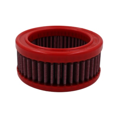 Larghezza/Diametro Interno Base (mm)	
91
Lunghezza/Diametro Esterno Base (mm)	
129
Altezza (mm)	
56
The panel / cylindrical air filter is commonly referred to as "replacement air filter". It is installed in the vehicle's original airbox to replace the OEM air filter. It is made of highly performing materials that allow an increased air flow combined with a more efficient filtration, guaranteeing containment of all impurities from as small as 7 microns (compared to OEM's 10 microns).
BMC air filters are produced using a "Full Molding" system that enables the characteristic red filter to be realized from a single mold with no welded joints thus avoiding easy breakage. The rubber used in BMC air filtering systems has a long life, is very durable and has optimum adhesion characteristics to all shapes of airboxes.
BMC filters are made of a multi-layered cotton gauze soaked with low viscosity oil covered with an epoxy coated alloy mesh to ensure protection from petrol fumes and oxidization due to air humidity.
All BMC air filters are pre-oiled, and they can be washed and regenerated by using the appropriate BMC regeneration kit.