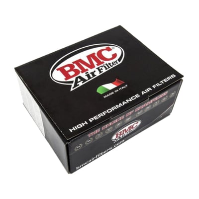 Numero Flange	
1
Lunghezza Flangia (mm)	
25
Diametro Interno Flangia Ø1 (mm)	
70
Diametro Esterno Base Ø2 (mm)	
108
Altezza - H2 (mm)	
179
Altezza - H1 (mm)	
154
Diametro Esterno Top Ø3 (mm)	
84
Materiale Top/Finitura	
Carbon. 
The panel / cylindrical air filter is commonly referred to as "replacement air filter". It is installed in the vehicle's original airbox to replace the OEM air filter. It is made of highly performing materials that allow an increased air flow combined with a more efficient filtration, guaranteeing containment of all impurities from as small as 7 microns (compared to OEM's 10 microns).
BMC air filters are produced using a "Full Molding" system that enables the characteristic red filter to be realized from a single mold with no welded joints thus avoiding easy breakage. The rubber used in BMC air filtering systems has a long life, is very durable and has optimum adhesion characteristics to all shapes of airboxes.
BMC filters are made of a multi-layered cotton gauze soaked with low viscosity oil covered with an epoxy coated alloy mesh to ensure protection from petrol fumes and oxidization due to air humidity.
All BMC air filters are pre-oiled, and they can be washed and regenerated by using the appropriate BMC regeneration kit.