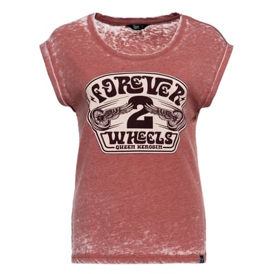 Born to ride, this sleeveless t-shirt by Queen Kerosin with "Forever 2 Wheels" artwork brings a true biker feel to your style. The bold print in classic 70s typography meets an authentic enzyme wash finish. The lightweight fabric blend and soft feel make this shirt the perfect companion, whether you're on your bike or out with the girls. The round neck and loose fit ensure a comfortable fit with attitude. Available in anthracite and orange.