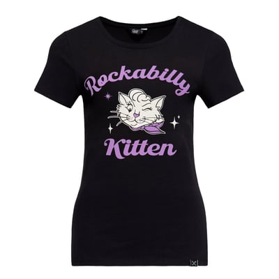 A wink is all it takes, this t-shirt knows how to turn heads! The Queen Kerosin t-shirt with its playful "Rockabilly Kitten" print perfectly combines retro charm and catitude. The winking kitten in a 50s look makes the shirt an absolute eye-catcher whether at a concert, cruising, or just in everyday life. The tailored slim fit and stretchy cotton blend ensure you'll feel as comfortable as you look. For all kittens with style and a touch of rebellion!
