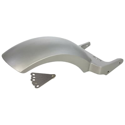 For 6" wide wheels with 180 to 200mm tires. 
Features integrated 10mm fender struts. The kit includes a fitting fiberglass seat base plate. Fabricated from unpainted raw 2mm thick steel that is deep-drawn and laser-cut. Offers exceptional torsion-stability. Complete with brackets and fender struts that are TIG welded on welding rigs for best fit. Can be used to carry a passenger. Includes mounting hardware. 
Note: With approval. Check your local MCS dealer or the MCS sales department for exact type of approval and validity on bike model and years on the test report.