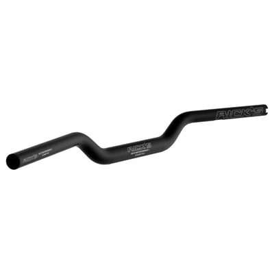 - Width: 770mm (30.3") with installed E-throttle module 
- Height: 48mm (1.9") 
- Pullback: 74mm (2.9"). 
Black hard anodized 6061 T6 aluminum. Riser clamping area 1-1/4" (32mm), conically reduced to 1" (25.4mm) at the handlebar ends. Handlebar has 3.6mm wall thickness at riser clamp area for unmatched strength. Complete with lasered Rick's logo. 
- Weight 600 gram 
- Design based on OEM 55800858 bar 
- Compatible with H-D's heated grips 
- Aggressive Clubstyle moto bar look 
- Drilled for internal wiring. 
Note: With approval. Check your local MCS dealer or the MCS sales department for exact type of approval and validity on bike model and years on the test report.