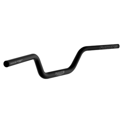 - Width: 852 mm (33.5") 
- Height: 112 mm (4.35") 
- Pullback: 99 mm (3.9"). 
Black hard anodized 6061 T6 aluminum. Riser clamping area 1-1/4" (32mm), conically reduced to 1" (25.4mm) at the handlebar ends. Handlebar has 3.6mm wall thickness at riser clamp area for unmatched strength. Complete with lasered Rick's logo. 
- Weight 600 gram 
- Design based on OEM 55800858 bar 
- Compatible with H-D's heated grips 
- Aggressive Clubstyle moto bar look 
- Drilled for internal wiring. 
Note: With approval. Check your local MCS dealer or the MCS sales department for exact type of approval and validity on bike model and years on the test report.