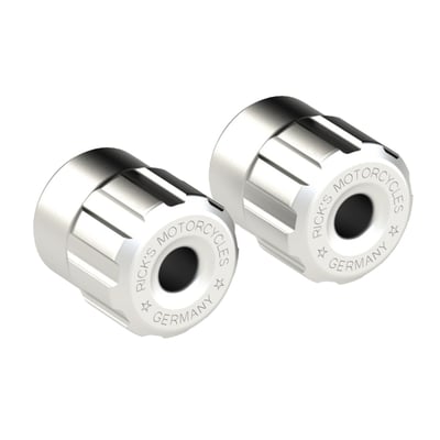 Clear uncoated machined finish. 
CNC machined from billet aluminum. 
Direct replacement for the end caps as used on all Rick's Clubstyle crash bars. 
Available as stock black and a series colorful anodized finishes: 
- 709621 Gloss black anodized (stock replacement)
- 709618 Gloss blue anodized
- 709619 Gloss Gold anodized
- 709620 Gloss red anodized
- 709622 Uncoated machined aluminum finish