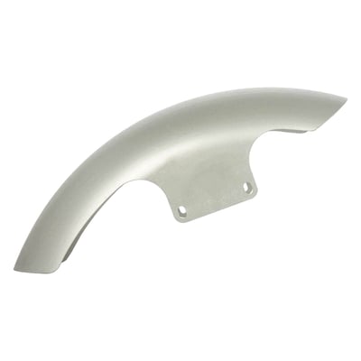 Long, 450mm length. 
Front steel custom fender for models with OEM or 130/90-16" tires. The radius is designed for a tight fit over the tire for a clean look. Made of 2.5mm thick unpainted steel that is 3D laser cut for a precision fit. Offers excellent torque resistance. Includes laser-cut mounting holes for a bolt-on installation.