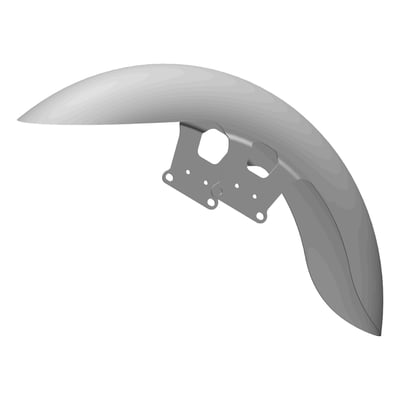 Street-Cut, 870mm long. 
Front steel custom fender for models with 3.50" x 21" or 4.00" x 21" rims with 130/60-21 or 120/70-21 tires. Available in a Standard (longest), Street-Cut (shorter) and Shorty (shortest) length. The radius is designed for a tight fit over the tire for a clean look. Made of 2mm thick deep-drawn stress free unpainted steel that is 3D laser cut for a precision fit. Offers excellent torque resistance. Includes pre-drilled mounting holes for a bolt-on installation. 
Note: A fender spacer kit is required and must be ordered separately as 709646 (black) or 709647 (machined finish).