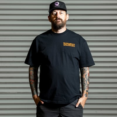 Another @tcornelius_ original for Biltwell. If you are looking to rack up miles, nothing beats an Evo. Go ahead, embrace the reliability and low cost! 100% pre-shrunk 6oz cotton t-shirt is detailed with hand-screened water-based inks, woven clip tags and the irritating collar tag has been replaced by a screen-printed label. We consider this the perfect t-shirt blank, it's got a buttery feel and is thick enough to be durable, but not a baggy old man shirt. It's a true regular-fit, not a super thin slim-fit.