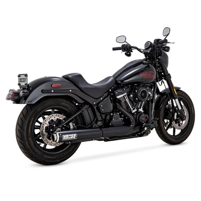 Direct fit to the stock 2-1 header of your M8 Softail. This short & sleek profile slip-on muffler is built to extract a deep and aggressive roar and more horses from your engine. The finish is a perfect match with the stock 2-1 head pipes. 
- Race Inspired muffler body 
- Stainless rolled tip with machined billet end cap 
- Classic racing name plate. 