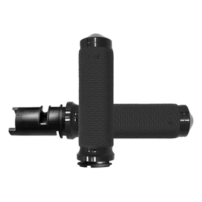 Memory Foam. Small diameter 1.375". The Avon memory foam grip is the softest, yet most durable grip on the market today. Additionally they are vibration dampening and offers chemical resistance. End caps and collars on the grips are made of billet aluminum. 
USA manufactured. 
- Black EVA foam 
- Dimensions: Inside length = 4.600" OD = 1.375"