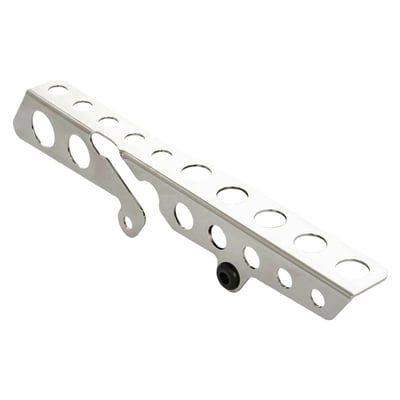 Stainless steel polished belt guard with round cut outs that can be mounted on the stock mounts. 
Mounting hardware is included. 
OEM replacement reference 60300137 (chrome) 60300138 (black)