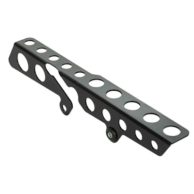 Stainless steel matte black powder coated belt guard with round cut outs that can be mounted on the stock mounts. 
Mounting hardware is included. 
OEM replacement reference 60300137 (chrome) 60300138 (black)