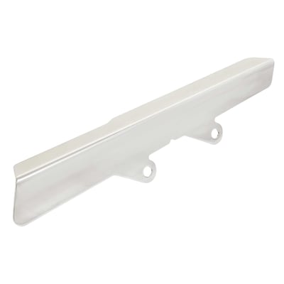 Stainless steel polished belt guard that can be mounted on the stock mounts. 
Includes upper belt guard and mounting hardware. 