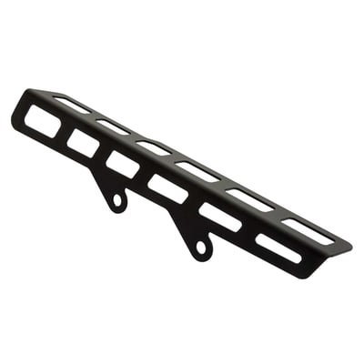 Stainless steel matte black powder coated belt guard that can be mounted on the stock mounts. 
Includes upper belt guard and mounting hardware. 