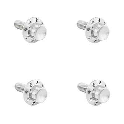 CNC machined from solid titanium. The bolt head is spot drilled with a lightning hole design on the bolt flange. Reduced weight compared to steel or stainless and adds a wow factor. Excellent corrosion resistant. Kit includes 4 bolts, as required to mount the windshield. 