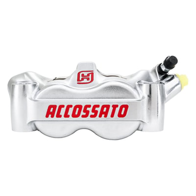 Silver nickel plated finish. 
100mm mounting distance. 
Aluminum pistons. 
4x ST (Standard sintered) brake pads per caliper. 
Complete with Standard brake pads. 
Accossato Monobloc Forged Radial Brake Calipers are engineered for riders that demand maximum performance and precision. Comes complete with 4x ST (Standard sintered) brake pad set. Manufactured from high-quality CNC machined forged aluminum, this caliper combines strength with a rigid lightweight construction to deliver exceptional braking control and reliability. Each caliper is designed to maximize braking efficiency and handling. Each caliper is also checked and tested before it it leaves the factory. This makes an Accossato caliper an excellent choice for riders that demand top-level technology paired with uncompromised quality. 