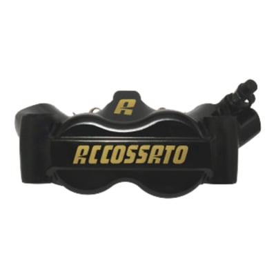 Black powder coated finish. 
100mm mounting distance. 
Aluminum pistons. 
4x ST (Standard sintered) brake pads per caliper. 
Complete with Standard brake pads. 
Accossato Monobloc Forged Radial Brake Calipers are engineered for riders that demand maximum performance and precision. Comes complete with 4x ST (Standard sintered) brake pad set. Manufactured from high-quality CNC machined forged aluminum, this caliper combines strength with a rigid lightweight construction to deliver exceptional braking control and reliability. Each caliper is designed to maximize braking efficiency and handling. Each caliper is also checked and tested before it it leaves the factory. This makes an Accossato caliper an excellent choice for riders that demand top-level technology paired with uncompromised quality. 