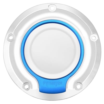 7.25" diameter. 5-hole mounting. 
CNC machined from a high grade billet aluminum material for strength and meticulous precision. Bolt-on installation ease to the primary cover for a no-hassle installation. The bold Fangster color-embedded design was created to set you apart from the rest with a recognizable custom look. Perfect to style-combine with other Fangster products. 