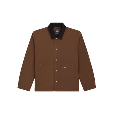 The Dickies Union Barn jacket is a relaxed fit lined coach jacket. Made out of a durable, 8.3oz poly-cotton blend with stain release, this jacket features corduroy
collar, front patch pockets with angled entry and metal rivets, center snap closures, inside onion quilting, large embroidered Dickies icon outline logo
embroidered on the back, and iconic woven Dickies label on patch pocket. A classic jacket with authentic Dickies construction.

• 65% polyester / 35% cotton
• 8.3oz poly-cotton blend