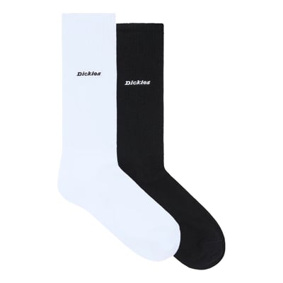 The Dickies Copperton high socks are a longer length athletic crew sock. Made out of ribbed cotton-poly blend, features include embroidered Dickies script logo.

• 68% cotton / 22% polyester / 3% elastane
• Two pack, pair of black and pair of white