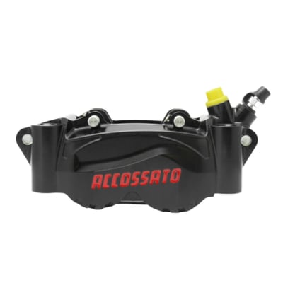 Black anodized finish. 
108mm mounting distance, 22.5mm offset. 
The shape of the 2-piece PZ012 radial caliper was designed with CAD research in order to obtain the lightest weight, the best rigidity of the body and the best heat loss capacity. During the machining, the body of the caliper is 100% controlled by the three-dimensional lab machines. The reduced dimensions allow mounting versatility and distinguishes it from the other calipers. Each caliper is designed to maximize braking efficiency and handling. Each caliper is also checked and tested before it it leaves the factory. This makes an Accossato caliper an excellent choice for riders that demand top-level technology paired with uncompromised quality. 
- 2-piece caliper CNC billet aluminum 
- 22.5mm offset 
- 108mm mounts 
- 4-piston differential bore caliper 
- With 34mm and 38 mm diameter pistons 
- With dust seal 
- Compatible with DOT 4 brake fluid 
- Complete with 2x ST (Standard sintered) brake pads 
- With Standard brake pad, a sintered compound for a high and constant grip level at both high and low temperatures it offers good grip in either wet or dry circumstances. 