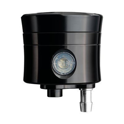 - Black anodized finish
- Vertical brake fluid outlet
- With a straight mounting bracket
- CNC-machined aluminum
- 25 cc capacity
- Used in custom applications were an all-in-one style rear master cylinder is not the right solution