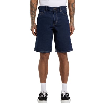 The Dickies 1993 11 Inch carpenter short jeans are a regular fit, straight legged denim carpenter short. Made out of 14oz slub cotton denim twill for durabilty and comfort, features include rounded front pockets, zip fly and shank button closure, patched back pockets, hammer loop, ruler and tool pocket, and woven Dickies label on back patch pocket. Durable, comfortable, and rooted in quality denim fabrication and construction.

• Regular fit
• 100% cotton