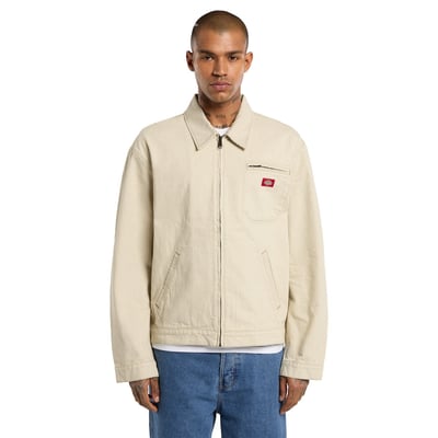 The Dickies Hickory painter jacket is a relaxed fit painter jacket. Made with a sturdy 12.3oz garment washed hickory cotton with a soft hand feel, features include 
left chest welt pocket with zip entry, bottom slanted welt pockets, center front zip, back pleats, adjustable hem and cuffs, and woven Dickies label on chest pocket. A timeless hickory painter jacket with comfort and durability at its core.

• Relaxed fit
• 100% cotton
• 12.3oz garment washed hickory cotton