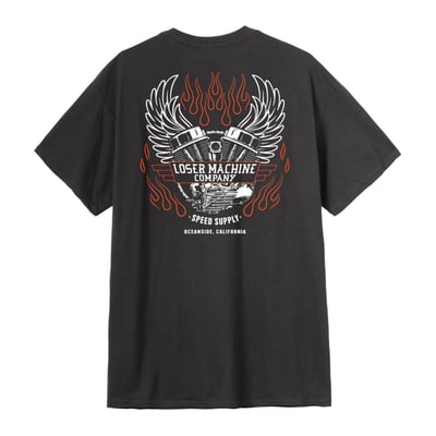 Are you ready to rock with this Loser Machine t-shirt? This t-shirt is made of 100% cotton for maximum comfort and durability. LMC always produces cool apparel, including t-shirts, hoodies, sweats, jackets and caps with its rebellious, anti-establishment ethos and the motto “We don’t care what you think”. The brand blends vintage, gritty, and rebellious styles inspired by classic motorcycles, hot rods, tattoo art, and 60s/70s surf/skate culture. Whether you're hitting the road, the skate park, or the couch, you'll love wearing this cool and cozy t-shirt. Don't miss this chance to get your hands on the Loser Machine Glory apparel today! 

• Regular fit
• 100% cotton
• Heavyweight t-shirt
• Small print on the left chest 
• Large back print