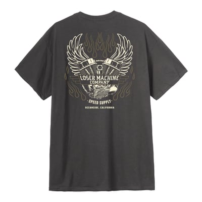 Are you ready to rock with this Loser Machine t-shirt? This t-shirt is made of 100% cotton for maximum comfort and durability. LMC always produces cool apparel, including t-shirts, hoodies, sweats, jackets and caps with its rebellious, anti-establishment ethos and the motto “We don’t care what you think”. The brand blends vintage, gritty, and rebellious styles inspired by classic motorcycles, hot rods, tattoo art, and 60s/70s surf/skate culture. Whether you're hitting the road, the skate park, or the couch, you'll love wearing this cool and cozy t-shirt. Don't miss this chance to get your hands on the Loser Machine Glory apparel today! 

• Regular fit
• 100% cotton
• Heavyweight t-shirt
• Small print on the left chest 
• Large back print