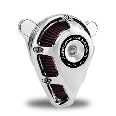 With its open machined housing and the free breathing pre-oiled K&N filter element the Jet delivers more air into the engine than you may expect at first glance. The angled housing dimensions make the air cleaner look smaller than it actually is, which really lets the engine pop. Crankcase breathers are built-in for the cleanest and uncluttered look possible. Installs in either horizontal position or vertical... you decide. Includes installation hardware. 
- CNC machined billet aluminum 
- High flow K&N filter element 
- Built-in crankcase breathers 
- Clean, uncluttered look 
- Installs horizontal or vertical 