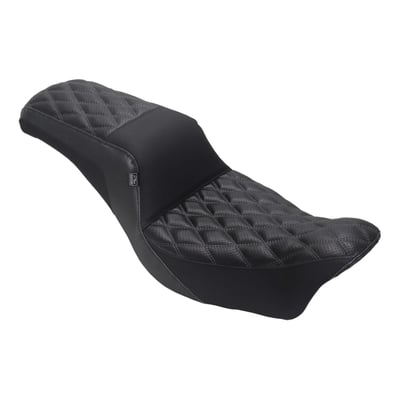 11.5" wide driver bucket is cut low and backed by a high-rising rear wall that provides crucial lower back support for confident riding. A squared-off 7" wide passenger section offers added functionality for two-up travel, without compromising the bike’s performance-inspired stance. with Gun Metal Gray threads.