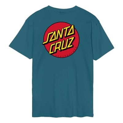 Roll up and stand out in the latest t-shirts and apparel from Santa Cruz Skateboards. The Classic Dot Chest t-shirt features small front and large back Santa Cruz Classic Dot logo prints in soft hand ink.

Santa Cruz Skateboards has been an industry leading manufacturer of board sports lifestyle products for over 50 years. Established in 1973, Santa Cruz defined a generation with eye popping graphics and innovative products that continue to resonate with tastemakers, professional riders and younger generations. Their graphics are some of the most iconic in skateboard history. Santa Cruz is a mecca for skate and surf culture, and they've been here to define the look and feeling of these sports since the beginning.

• 100% organic cotton
• 180gsm jersey
• Regular fit


