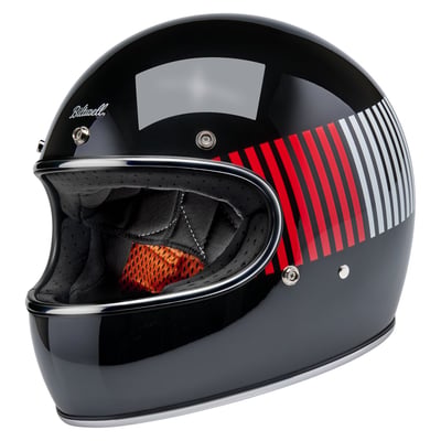 The Biltwell Gringo takes its '60s motorsport aesthetic and elevates it to modern ECE R22.06 and DOT motorcycle standards. The injection-molded ABS outer shell is rugged yet lightweight with hand-painted beautiful colors. Removable/replaceable comfort liner and cheek pads feature brushed fleece Lycra touch points to absorb and evaporate perspiration. Also there are speaker cut-outs for intercoms and a double d-ring chin strap.