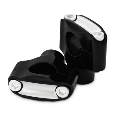 CNC billet aluminum construction. Black Contrast Machined finish. 
For handlebars with a 1" (25.4mm) clamping diameter. 
With a two-piece top clamp with a 4-bolt clamping system (4 bolts for 2 risers). A slim construction and perfect for lower bars where rotational forces are not as high as found in higher handlebars. 
12-13 threaded. With a low 1.5" (3.8cm) rise and designed to give ultimate strength. Complete with stainless top clamp bolts. 