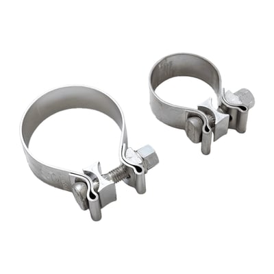 Upgrade your hardware with stainless steel exhaust clamps for Harley-Davidson Milwaukee-Eight Models.

High-strength fastener hardware with corrosion-resistant coating included.
Set includes 1.75″ stainless steel clamp for left muffler and a 2.5″ for the right.