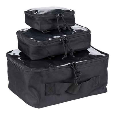The Army Surplus three Organizer pouches. These pouches are a perfect tool for organizing a larger bag.
• Transparent top section
• Various loops for attachment
• Small: length 15 cm – width 12 cm – depth 5 cm
• Medium: length 23 cm – width 16 cm – depth 6 cm
• Large: length 29 cm – width 23 cm – depth 14 cm
• 100% polyester