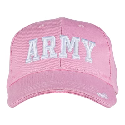 Stylish pink baseball cap with the word Army in white letters on the front. Made of 100% cotton for a comfortable fit and everyday wear.