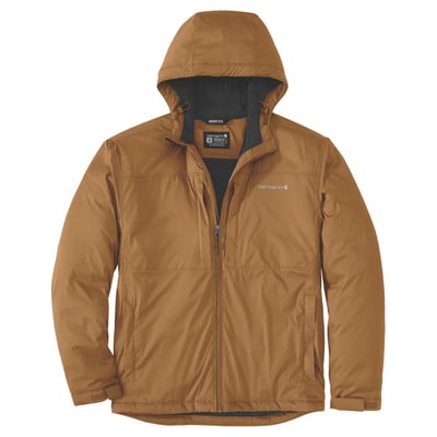 Lightweight protection packed with performance. This Carhartt relaxed-fit jacket features a water-repellent shell, wind resistance, and sweat-wicking Force Series tech. Designed with a three-piece hood, zip pockets, tapered seams, and Rugged Flex™ stretch for movement in all conditions.

• Relaxed Fit
• Rugged Flex™ - Allows for more movement
• Carhartt Force™ - FastDry™ Technology is engineered to fight sweat and dry fast, so you stay cool and comfortable 24/7
• Wind Fighter™ - Wind resistant
• Attached three-piece hood with adjustable hem and hidden draw cord
• Two chest pockets with zipper closure
• Two lower front pockets with zipper closure
• Packable pocket on the wearer's left side
• Interior pocket with zipper closure
• Full-length front zipper with chin protector
• Partial elastic cuff with hook and loop closure for additional adjustment
• Drop-tail hem for added coverage with adjustable draw cord
• Carhartt "Signature Logo" print on chest
• Stretch side and underarm panels for mobility
• 1.8 oz/yd² - 62 gsm
• DWR Nylon
• Woven, Taffeta
• Poly Insulation
• 100% Nylon