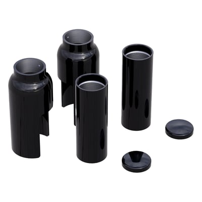 6-Piece, complete kit.  (2x caps fork plugs, 2x stand pip cover above, 2x stand pipe cover below. CNC machined, Black coated