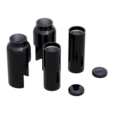 6-Piece, complete kit.  (2x caps fork plugs, 2x stand pip cover above, 2x stand pipe cover below. CNC machined, Black coated
