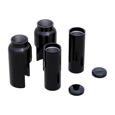 6-Piece, complete kit.  (2x caps fork plugs, 2x stand pip cover above, 2x stand pipe cover below. CNC machined, Black coated