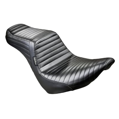 Rider seat: 12.25" wide, passenger seat: 7" wide. Pleated stitch upholstery. Built with LePera’s Marathon Foam on a steel base plate for maximum stability and comfort. With this Tailwhip LePera has taken the Kickflip a step further. The whipped tail improves passenger lower back support. That, combined with the unrivaled high arching back support for the rider makes this a serious in contender when it comes to a great mix of style and comfort.