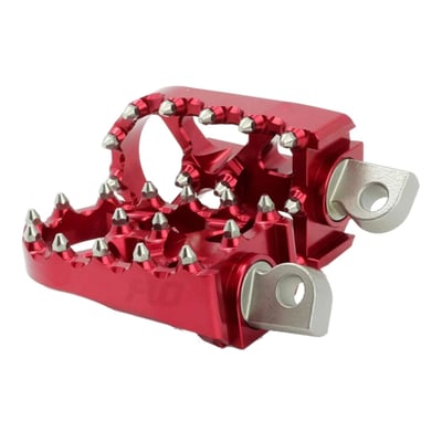 Machined from 6061 T6 Highly Durable and Light Weight Alloy, Pegs Can be Rotated Full 360 Degrees to Any Angle and Then Locked Down with the Included Stainless-Steel Hardware. Foot Pegs Have Our Exclusive Pitch Adjustment Hardware That Allows You to Change the Angle of the Foot Pegs to the Riding Position Preferred by the Rider. Replaceable Stainless-Steel Teeth (Cleats) 